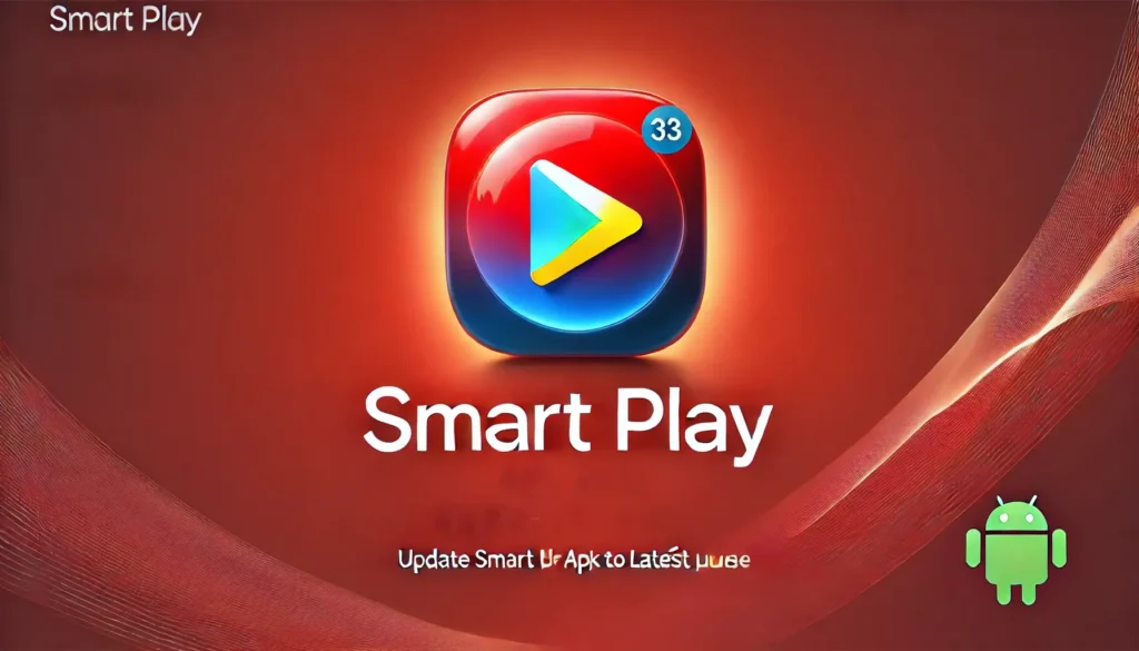 DALL·E 2024 07 23 13.50.33 Update Smart Play APK to Latest Version written in Portuguese. The background is a red gradient with the Smart Play logo on the right side. The text s 1